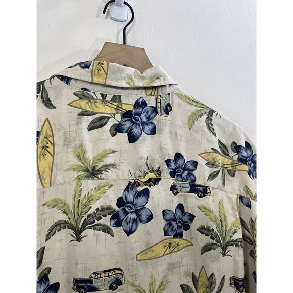 Silk Resort Camp Button Up Shirt XL Hawaiian Woody Surf Luxury Vacation Boho - Picture 9 of 12